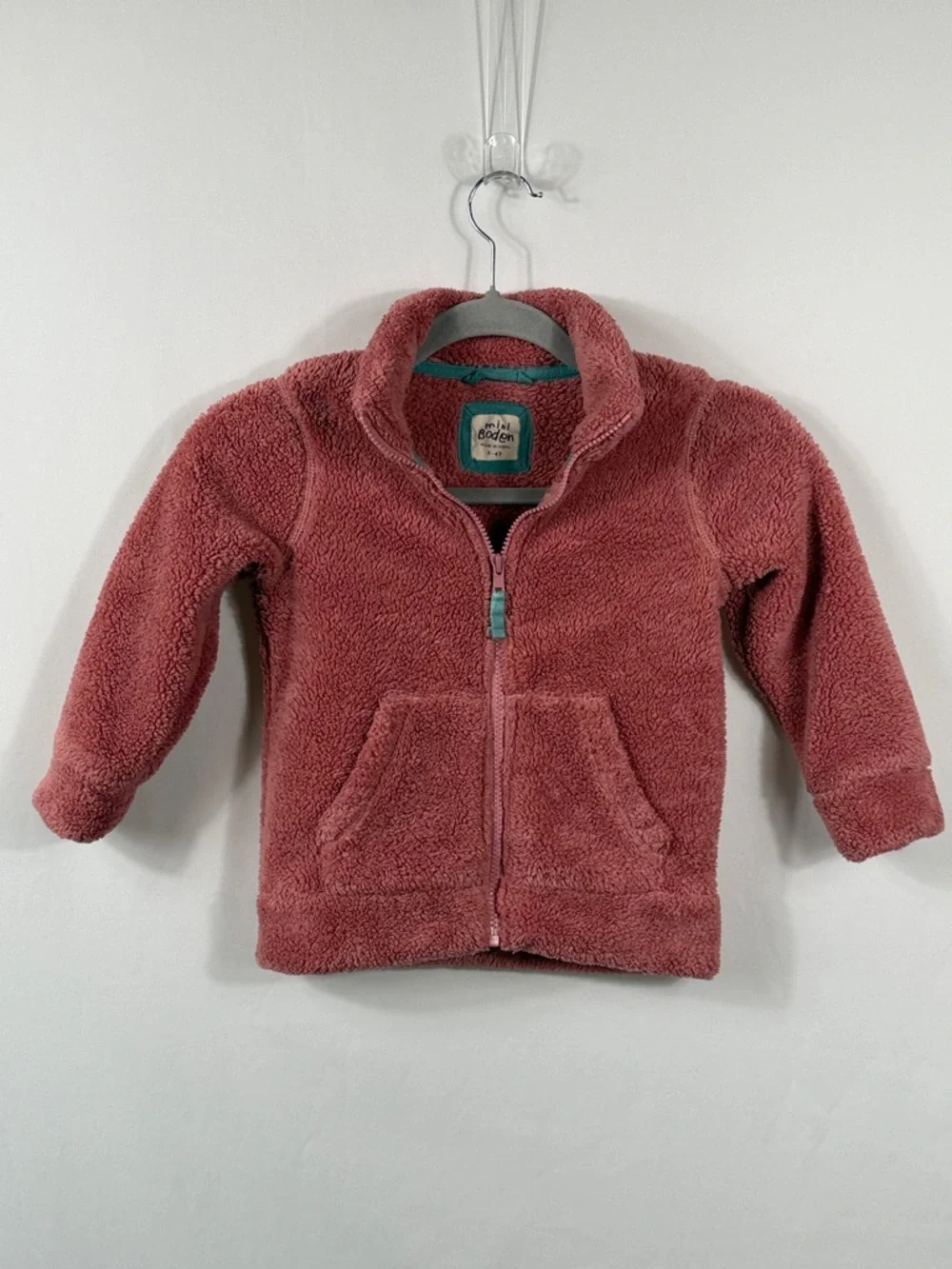 Mini Boden Mauve Pink Sherpa Fleece Zip-Up Jacket. Size 3-4Y. Cozy with‎ Pockets